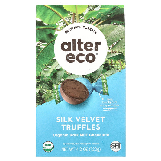 Alter Eco, Organic Dark Milk Chocolate, Silk Velvet Truffles, 10 Individually Wrapped Truffles, 4.2 oz (120 g)
