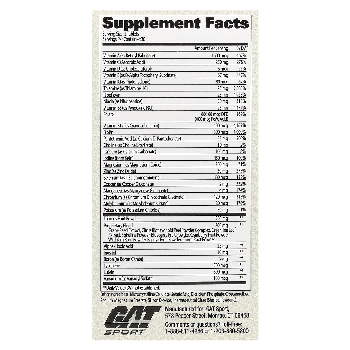 GAT, Mens Multi + Test, High Potency, 60 Tablets
