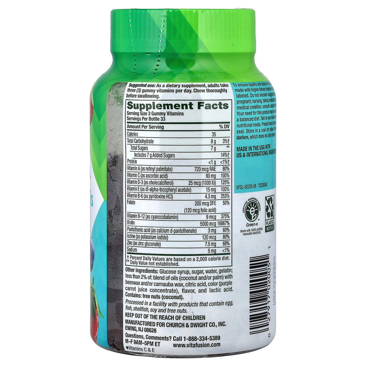 VitaFusion, Hair, Skin & Nails Gummies, Berry, 100 Gummies
