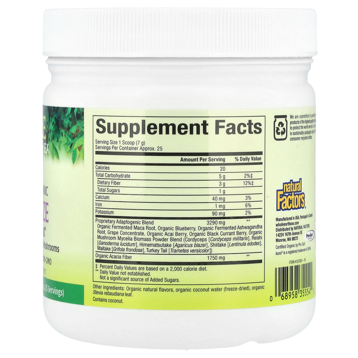 Natural Factors, Whole Earth & Sea®, Certified Organic Energize Adrenal Boost, 6.2 oz (175.8 g)