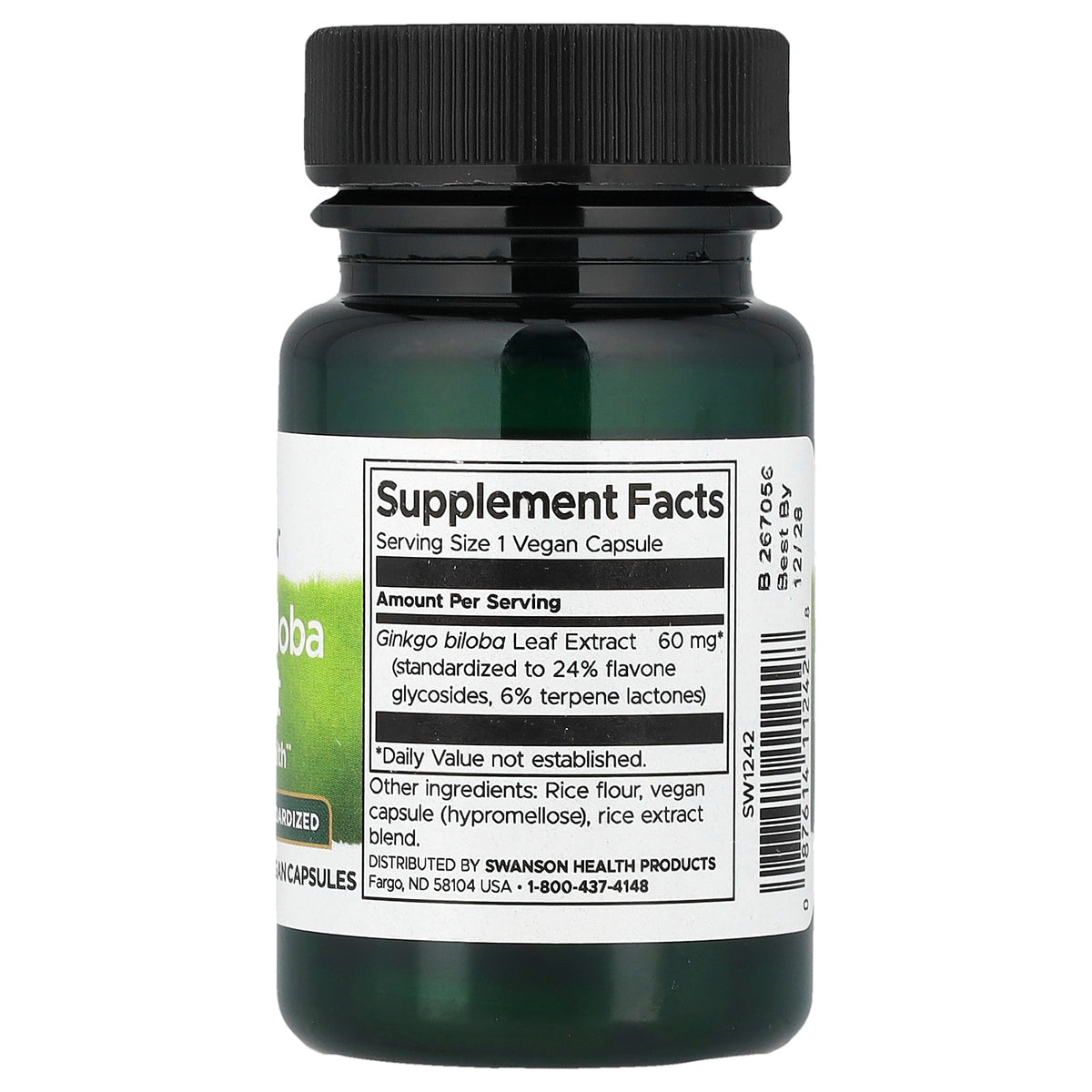Swanson Vitamins, Ginkgo Biloba Extract, Standardized, 60 mg, 30 Vegan Capsules