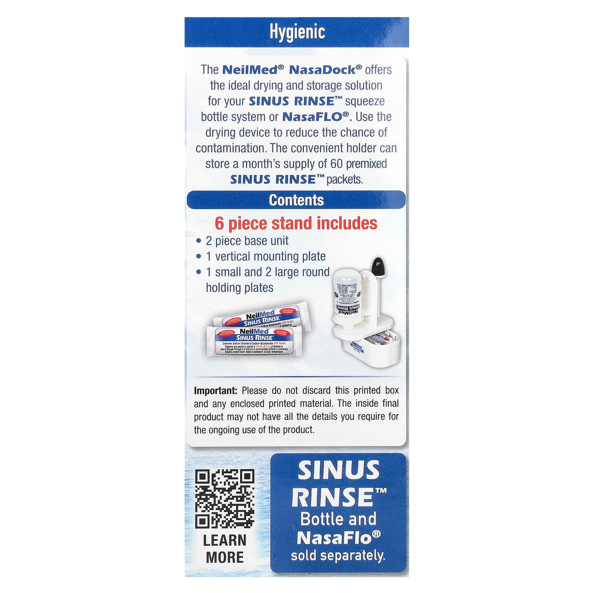 NeilMed, NasaDock® Plus, Drying Stand with Sachets Storage, White, 1 NasaDock® Plus Stand