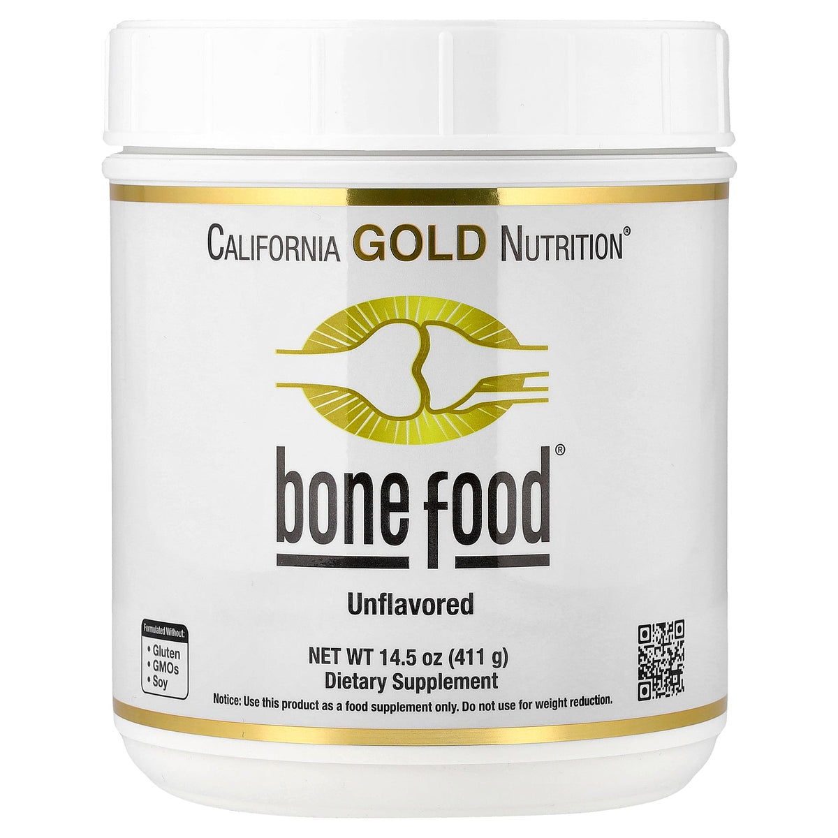 California Gold Nutrition, Bone Food with Collagen Peptides, Hyaluronic Acid, plus Vitamins & Minerals, Unflavored , 14.5 oz (411 g)
