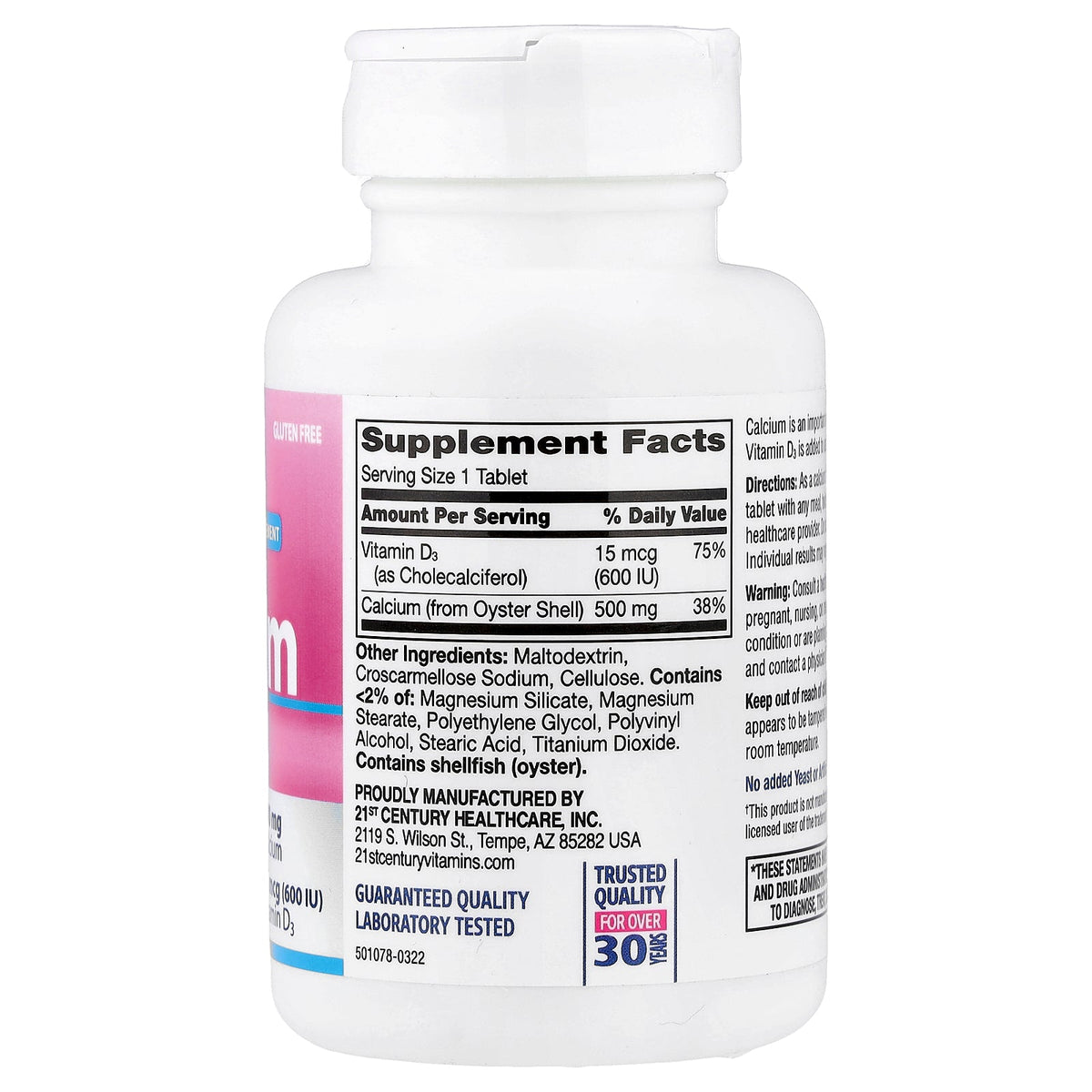 21st Century, Calcium 500 + D3, 90 Tablets