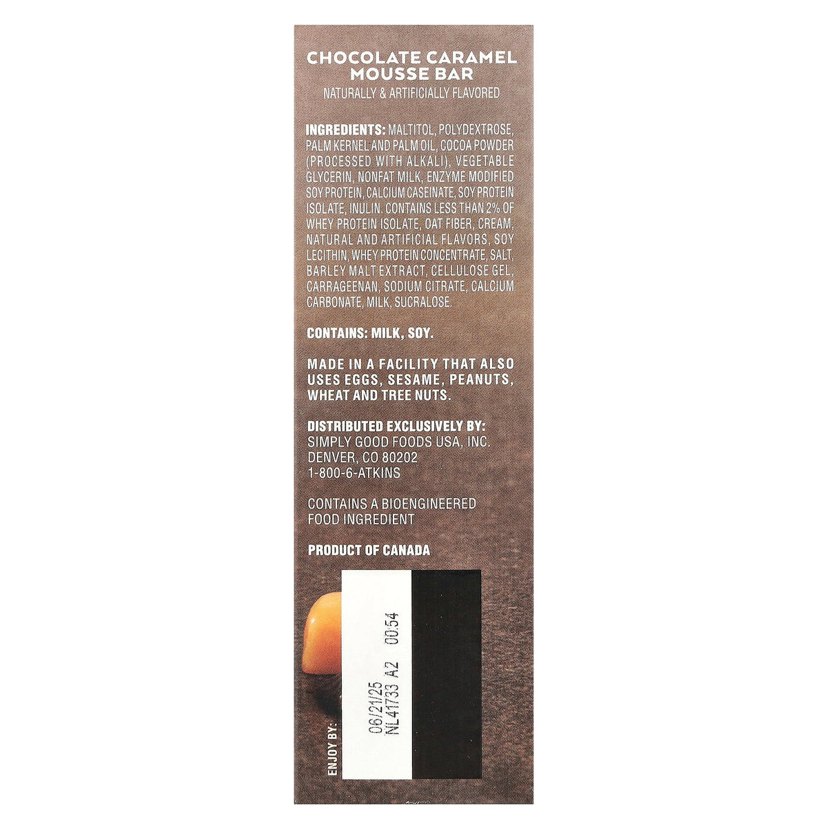 Atkins, Endulge™, Chocolate Caramel Mousse Bar, 5 Bars, 1.2 oz (34 g) Each