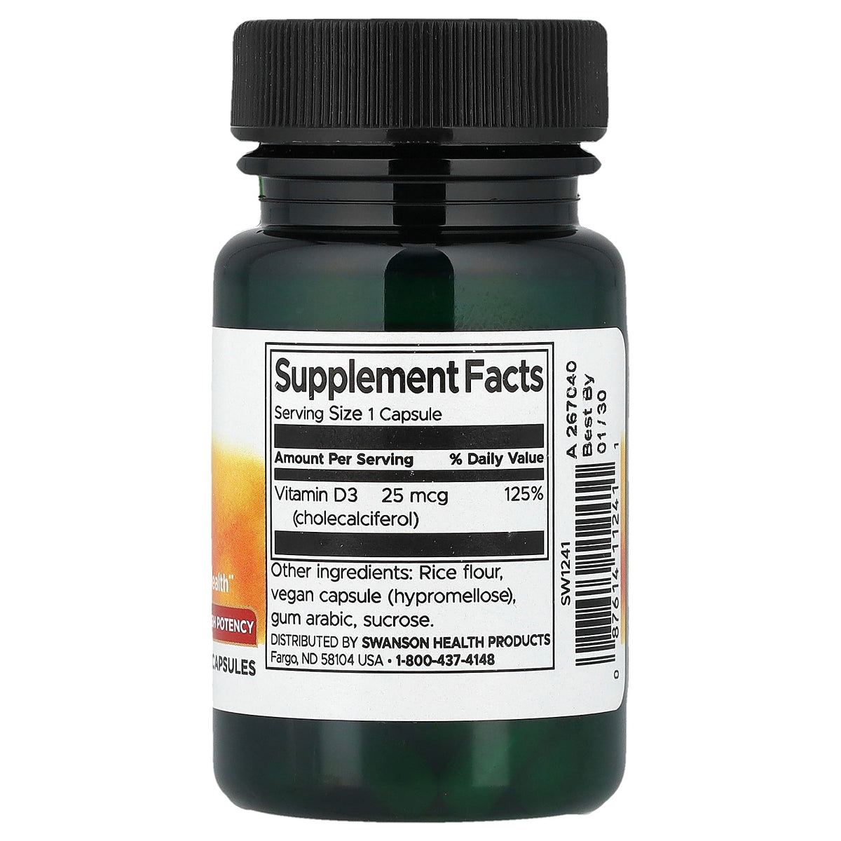 Swanson Vitamins, Vitamin D3, 25 mcg (1,000 IU), 30 Capsules