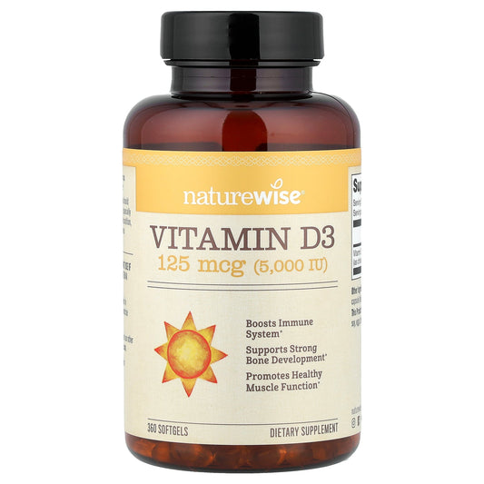 NatureWise, Vitamin D3, 125 mcg (5,000 IU), 360 Softgels