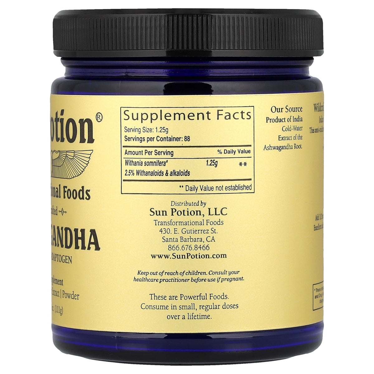 Sun Potion, Ashwagandha Powder, Wildcrafted, 3.9 oz (111 g)