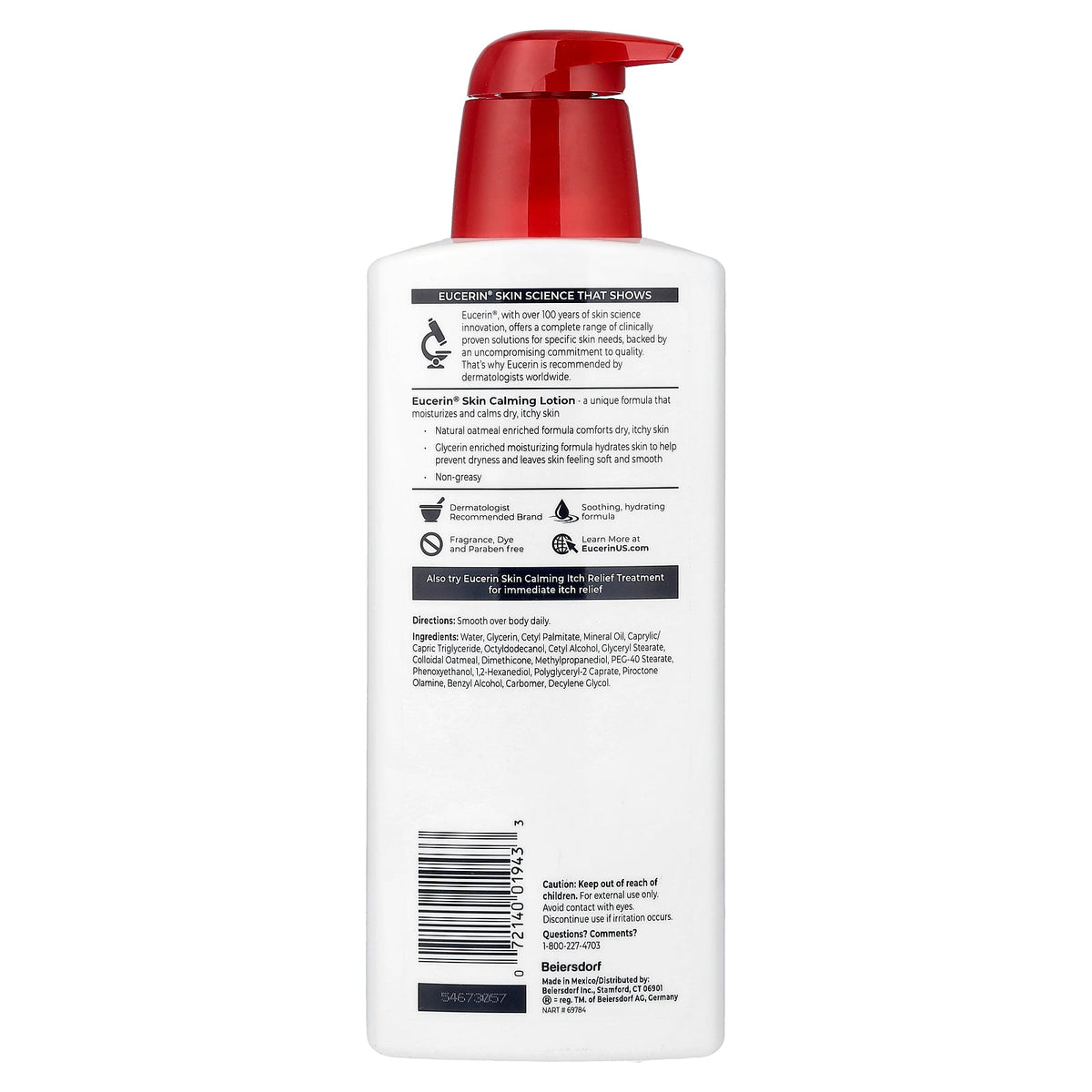 Eucerin, Skin Calming Lotion, Dry, Itchy Skin, Fragrance Free, 16.9 fl oz (500 ml)