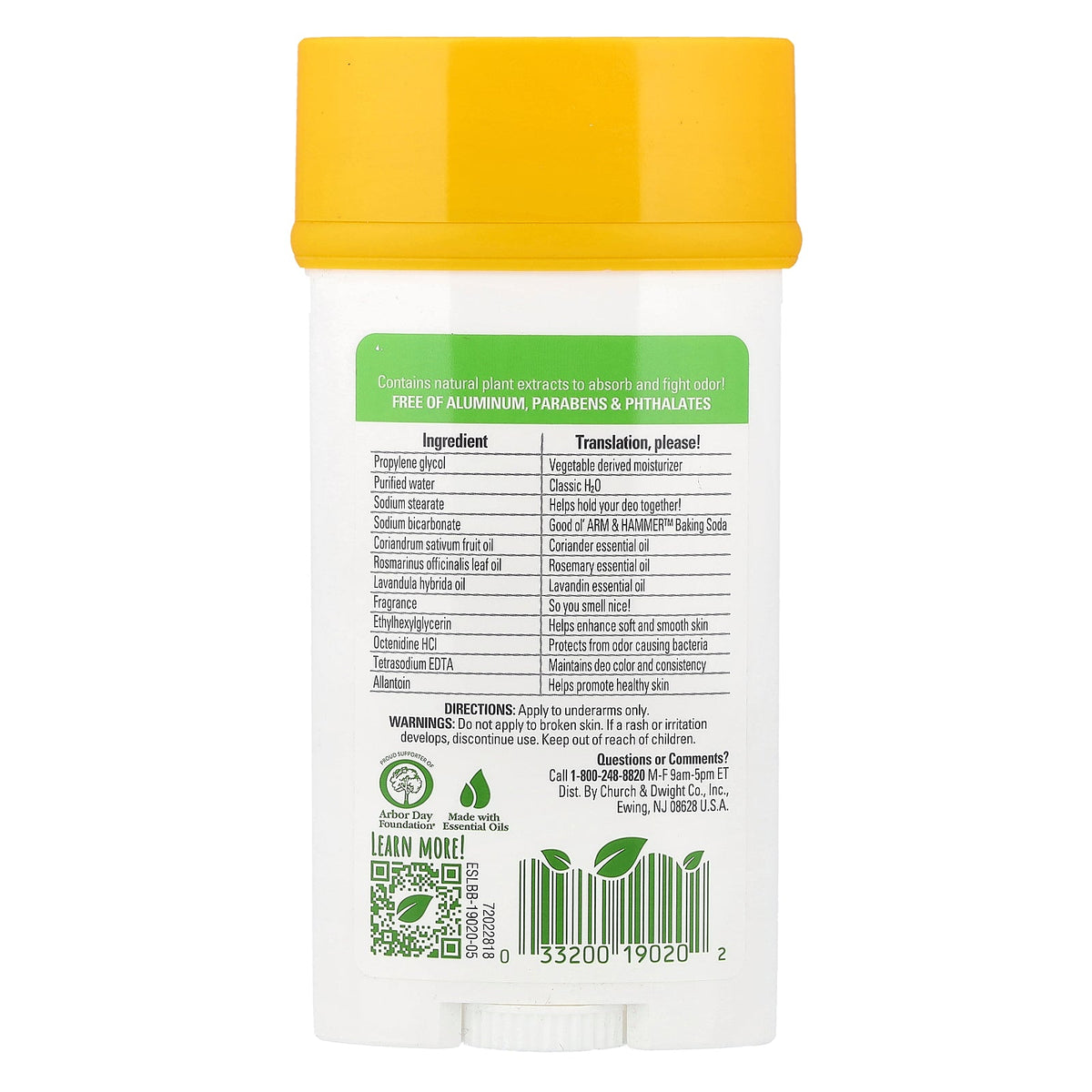 Arm & Hammer, Essentials™ with Natural Deodorizers, Deodorant, Rosemary Lavender, 2.5 oz (71 g)