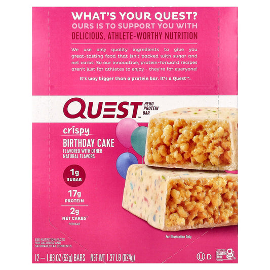 Quest Nutrition, Hero Protein Bar, Crispy Birthday Cake, 12 Bars, 1.83 oz (52 g) Each