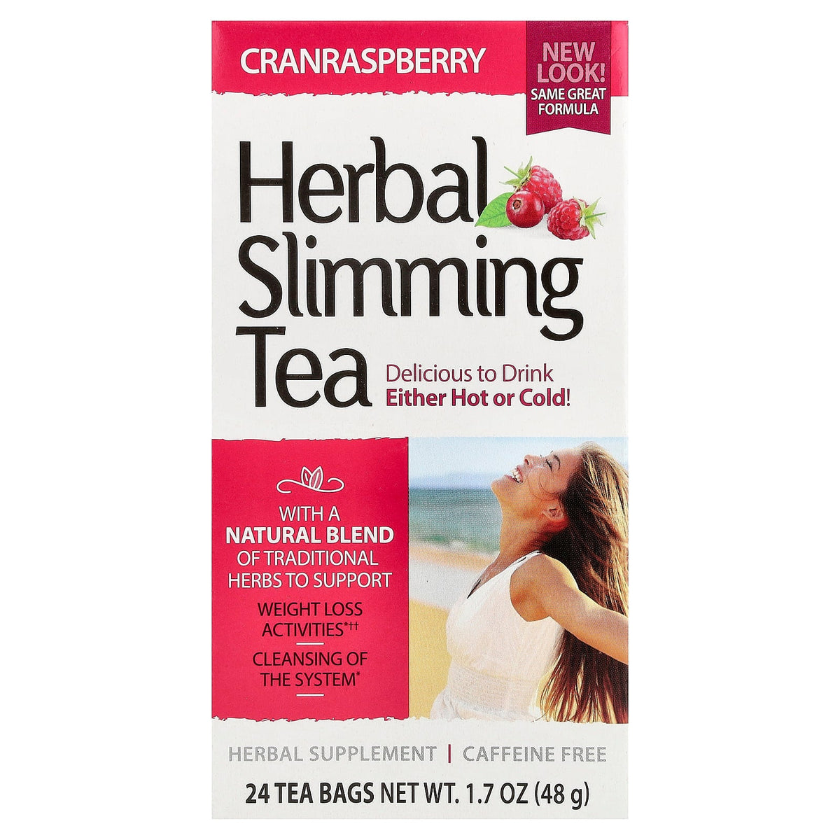 21st Century, Herbal Slimming Tea, Cranraspberry, Caffeine Free, 24 Tea Bags, 1.7 oz (48 g)