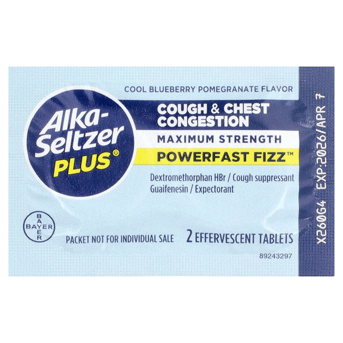 Alka-Seltzer Plus, Cough & Chest Congestion, Cool Blueberry Pomegranate, 20 Effervescent Tablets