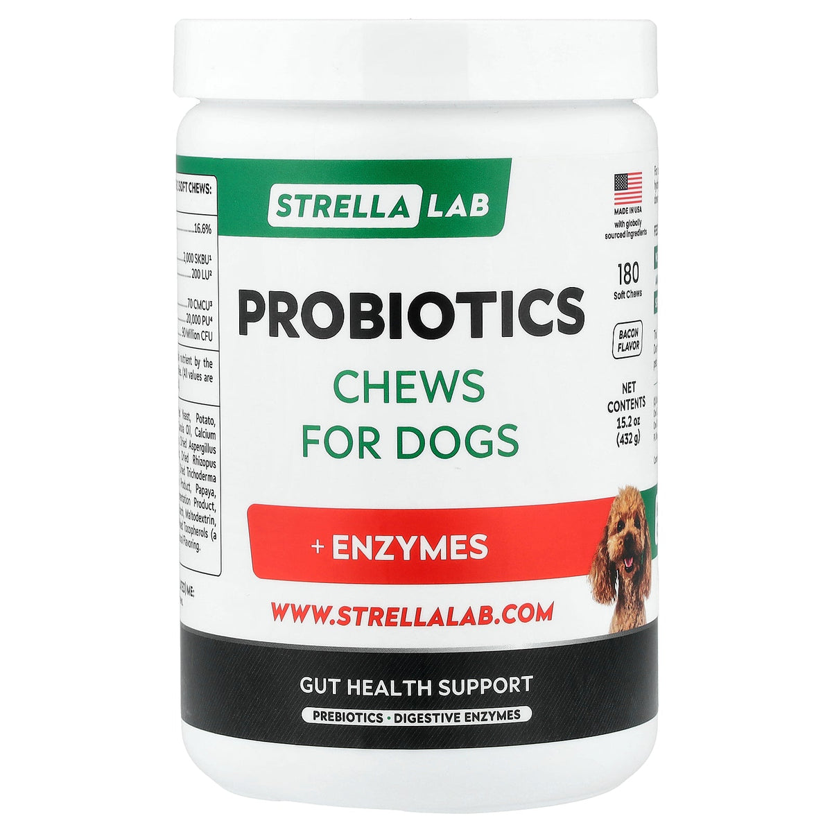 StrellaLab, Probiotics Chews, For Dogs, Bacon, 180 Soft Chews, 15.2 oz (432 g)