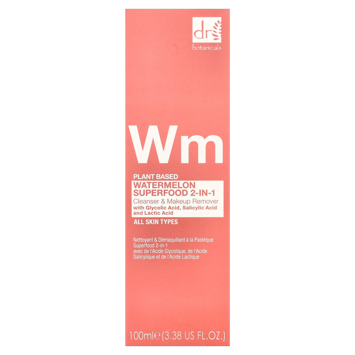 Dr. Botanicals, Watermelon Superfood 2-in-1, Cleanser & Makeup Remover, All Skin Types, 3.38 fl oz (100 ml)