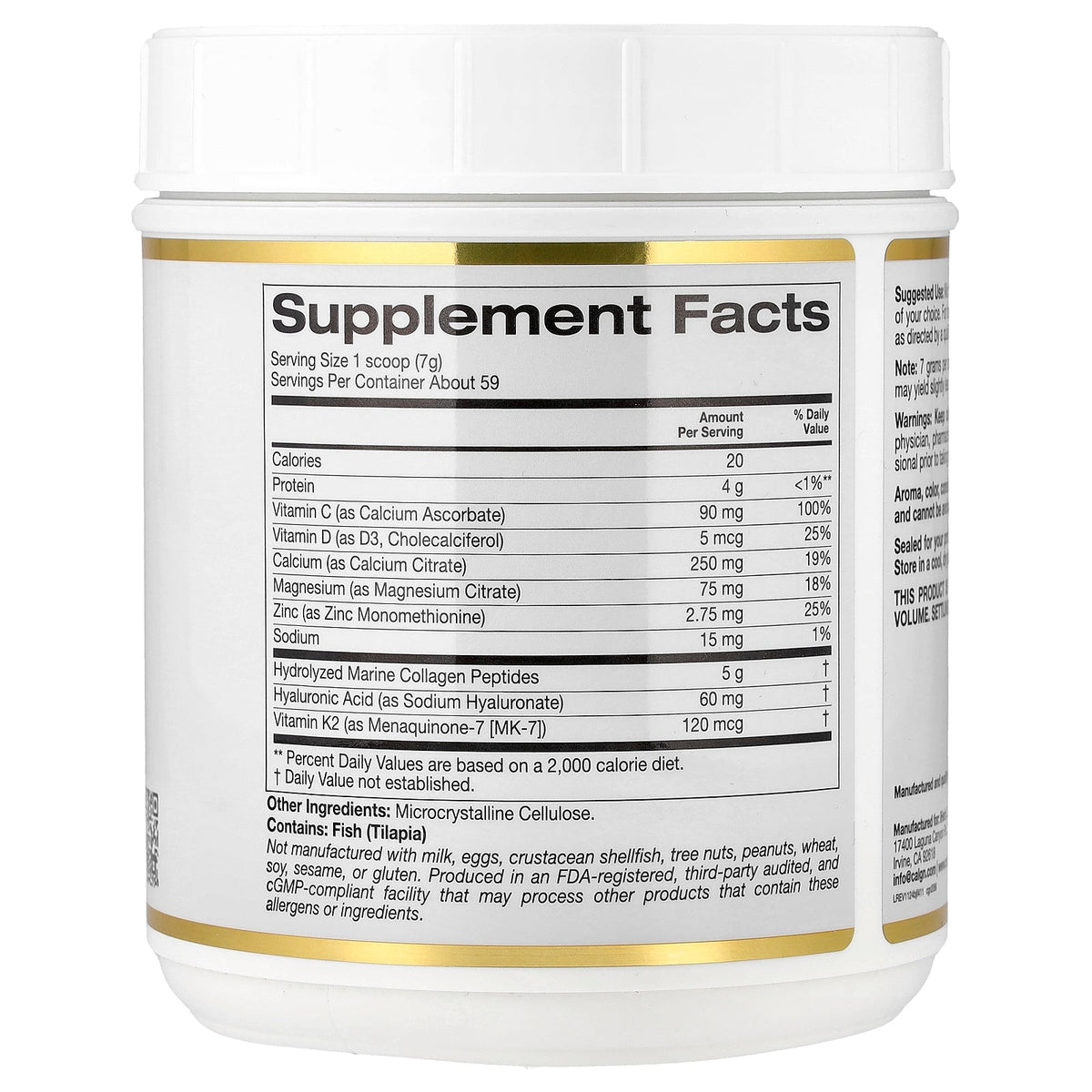 California Gold Nutrition, Bone Food with Collagen Peptides, Hyaluronic Acid, plus Vitamins & Minerals, Unflavored , 14.5 oz (411 g)