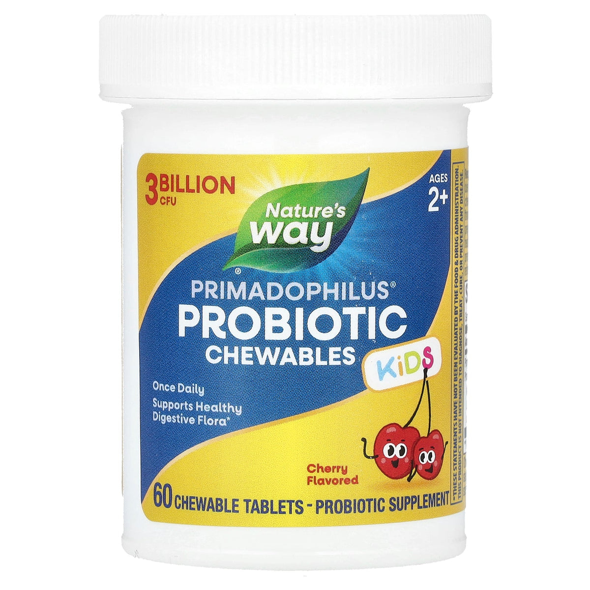 Nature's Way, Primadophilus®, Kids Probiotic Chewables, Ages 2+, Cherry , 3 Billion CFU, 60 Chewable Tablets
