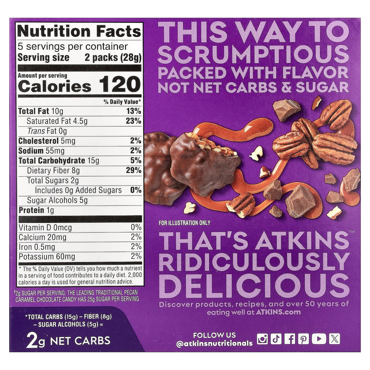 Atkins, Endulge™, Pecan Caramel Clusters, 10 Packs, 0.49 oz (14 g) Each