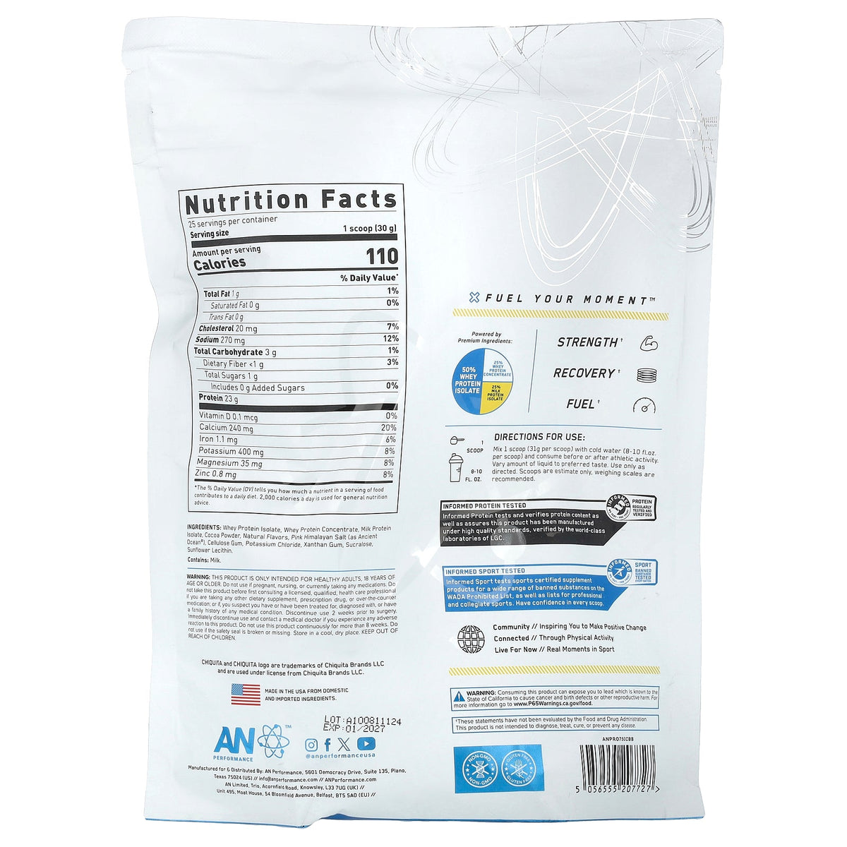 AN Supps, Performance, Hybrid Protein, Chiquita®, Banana Chocolate, 1.65 lb (750 g)