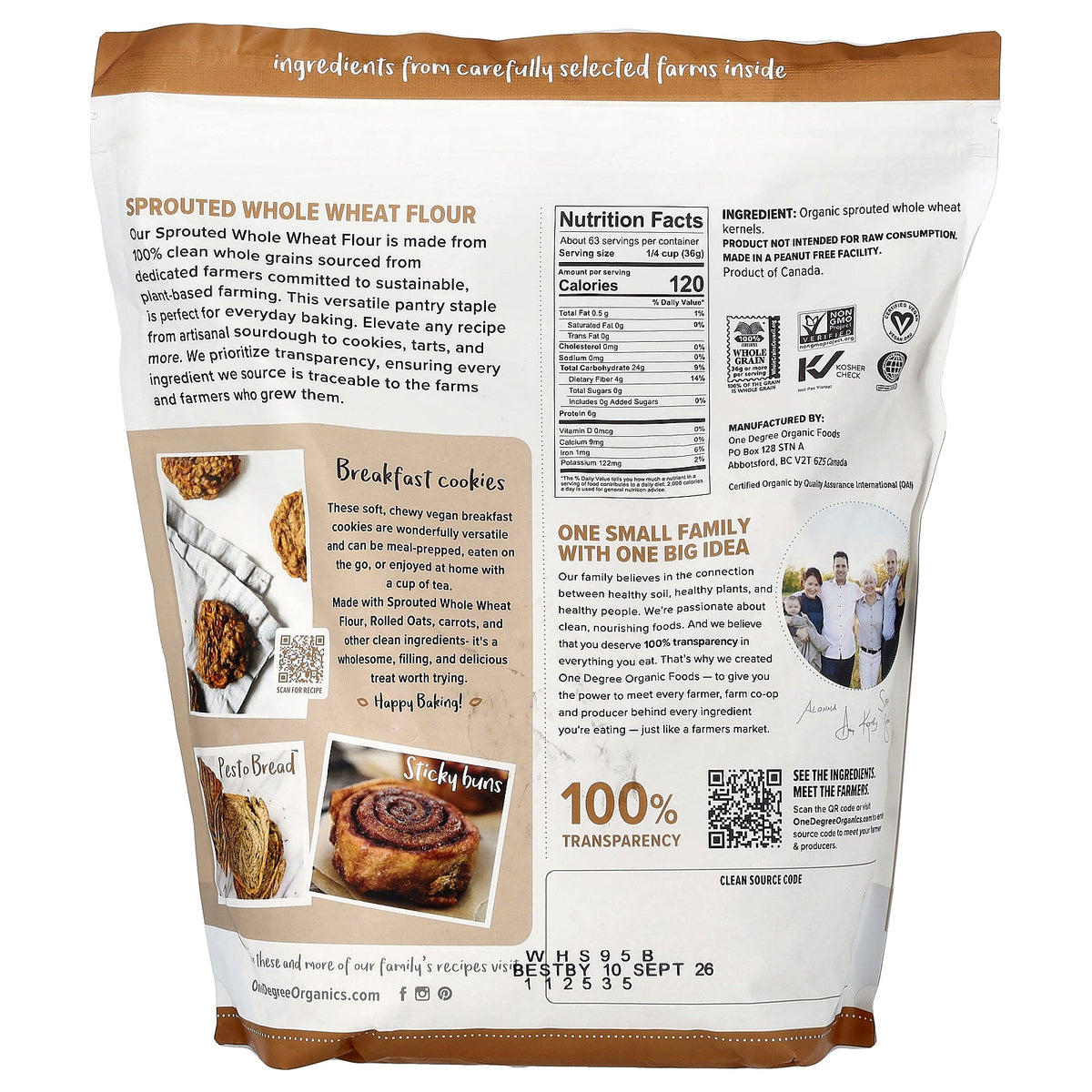 One Degree Organic Foods, Sprouted Whole Wheat Flour, 5 lbs (2.27 kg)