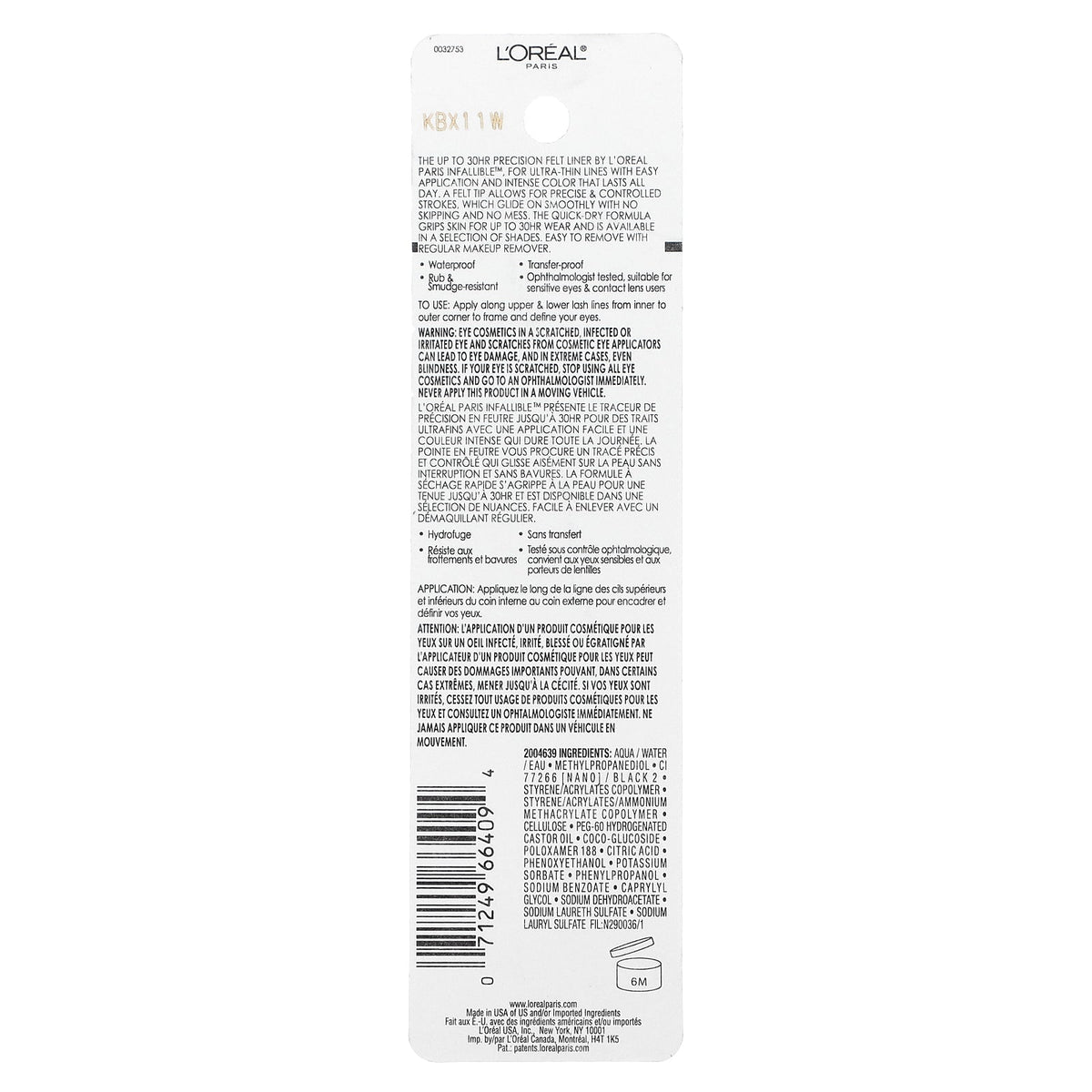 L'Oréal, Infallible Grip, Precision Felt Eyeliner, 600 Black, 0.034 fl oz (1 ml)