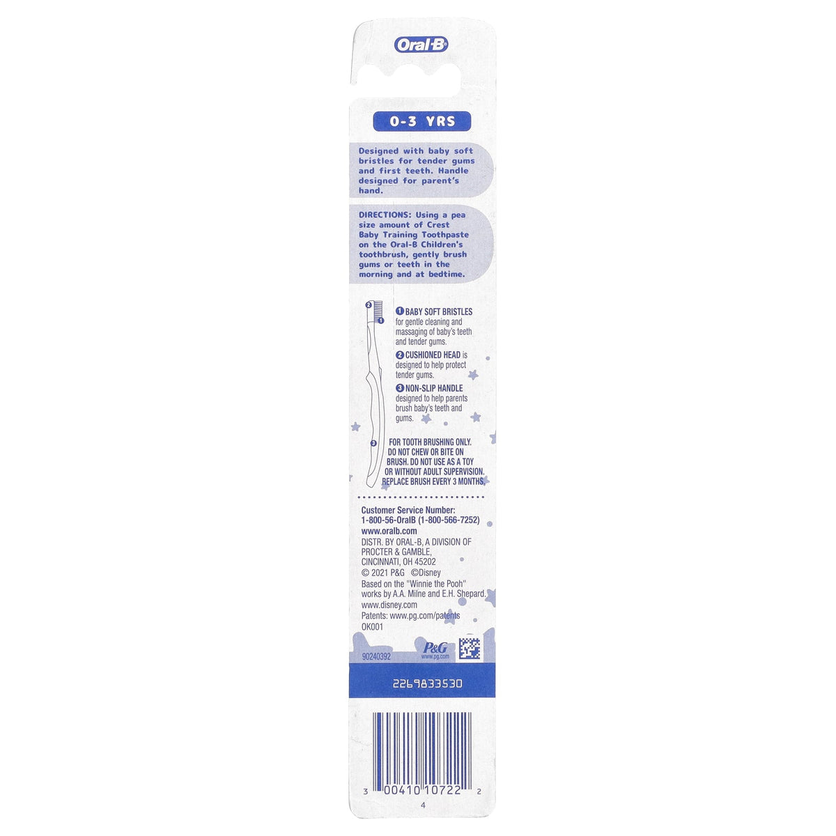 Oral-B, Toothbrush, Extra Soft, 0-3 Years, Disney Baby, 1 Toothbrush