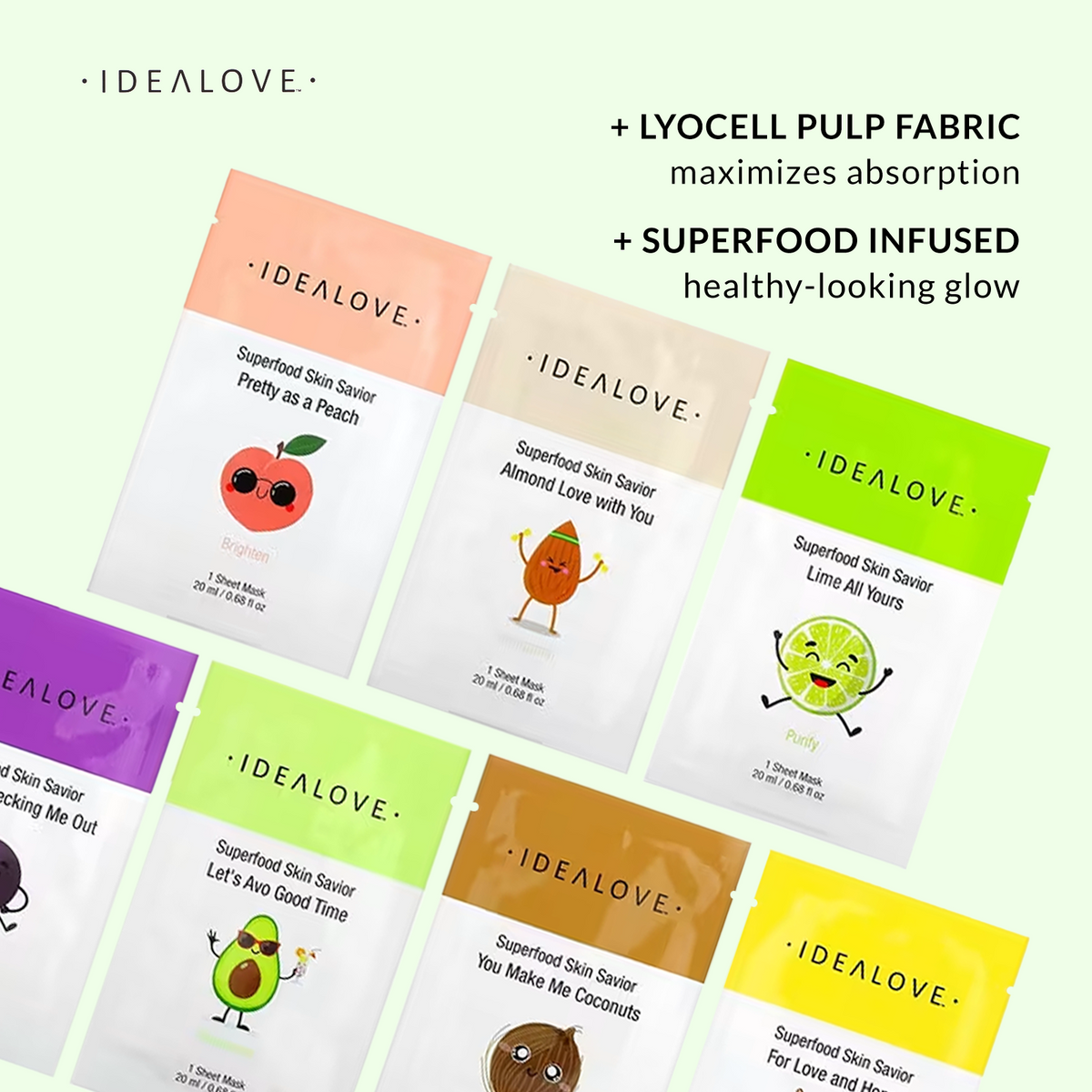 Idealove, Superfood Skin Savior Beauty Masks, Variety Pack, 7 Sheets, 0.68 fl oz (20 ml) Each