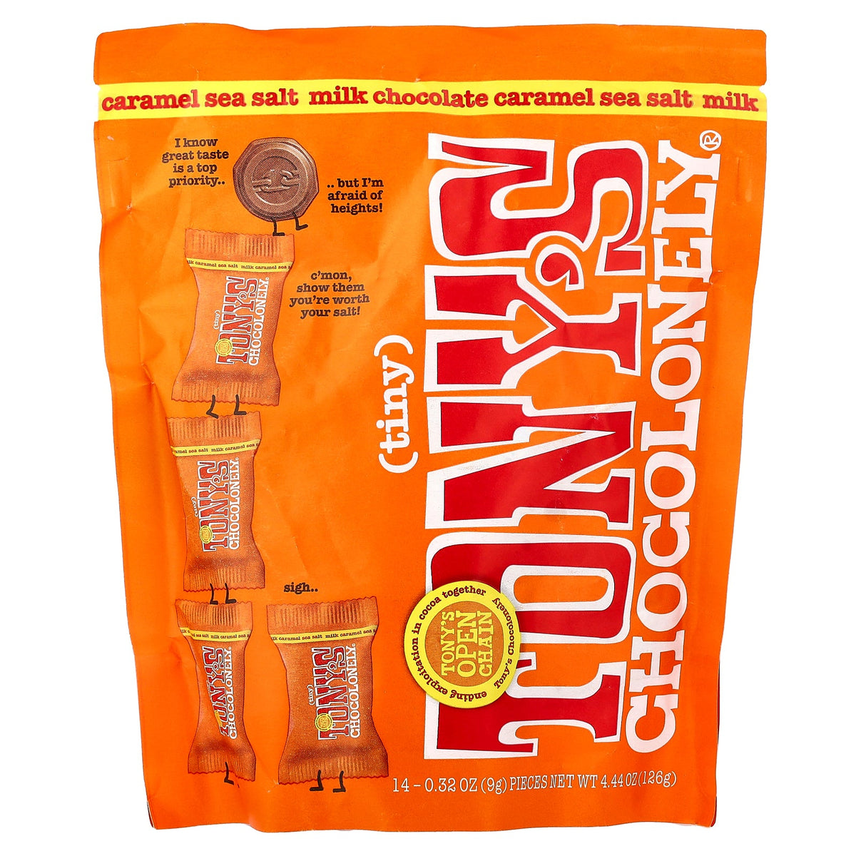 Tony's Chocolonely, Tiny Milk Chocolate, Caramel Sea Salt, 14 Pieces, 0.32 oz (9 g) Each