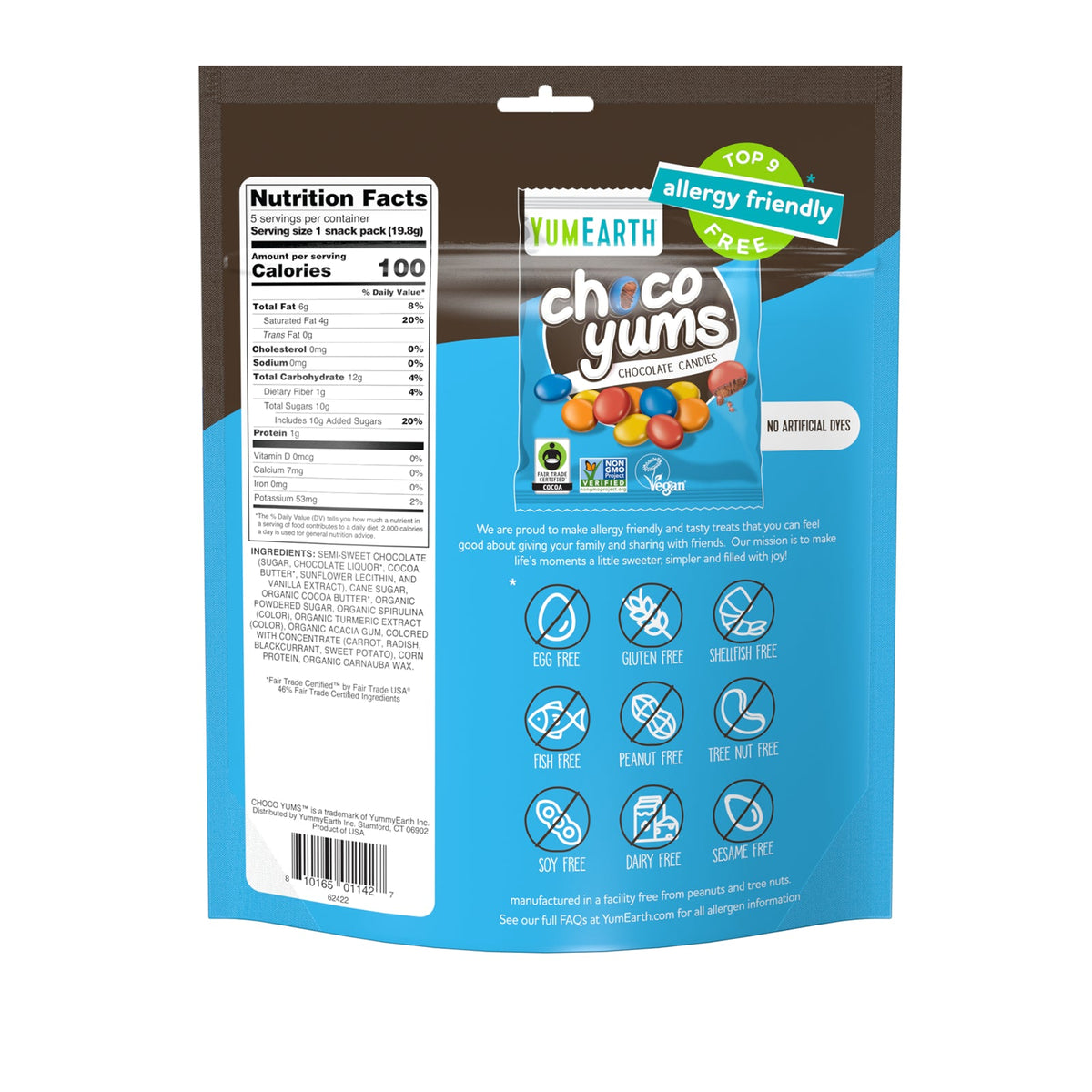 YumEarth, Choco Yums, Chocolate Candies, 5 Snack Packs, 0.7 oz (19.8 g) Each