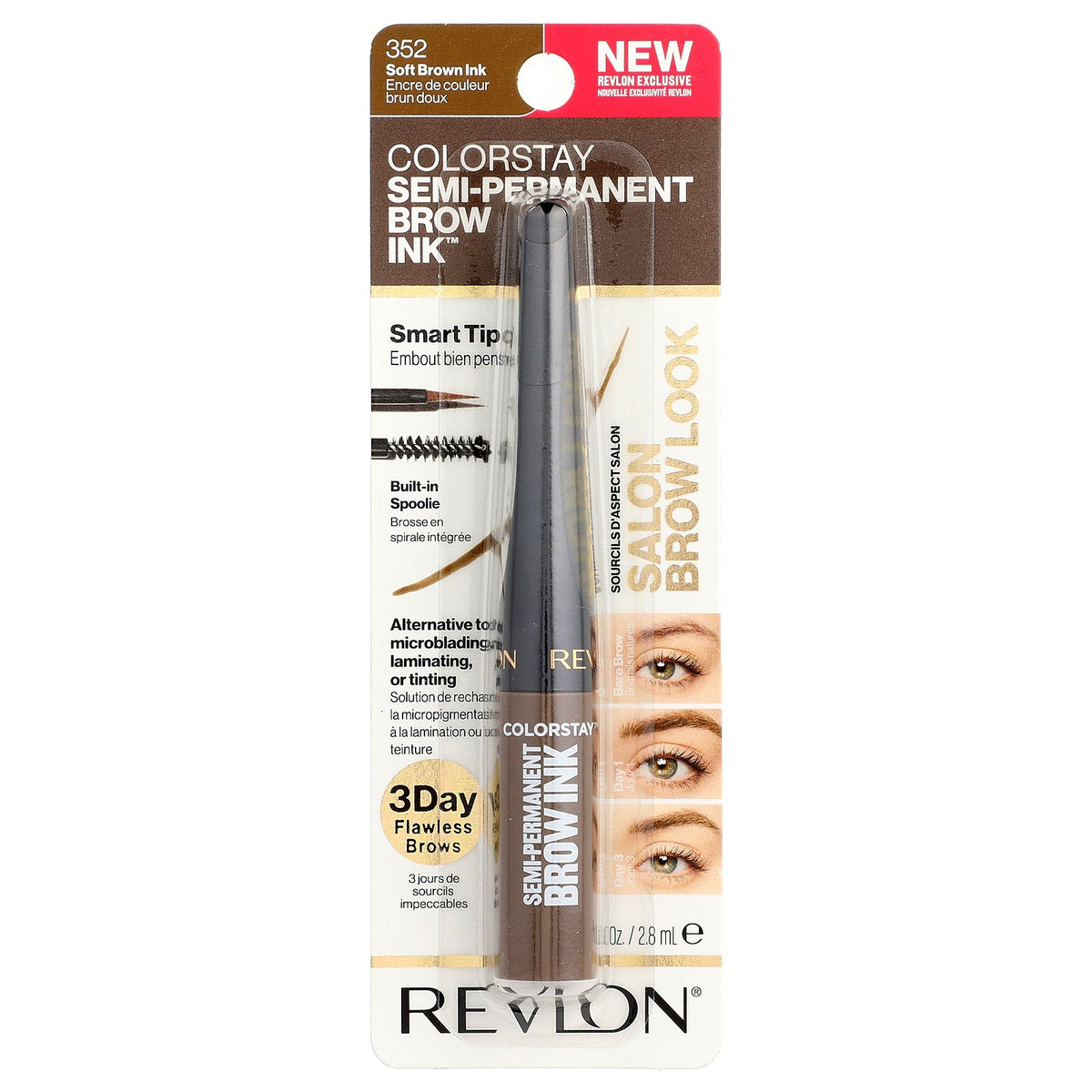 Revlon, Colorstay™, Semi-Permanent Brow Ink™, 352 Soft Brown Ink, 0.09 fl oz (2.8 ml)