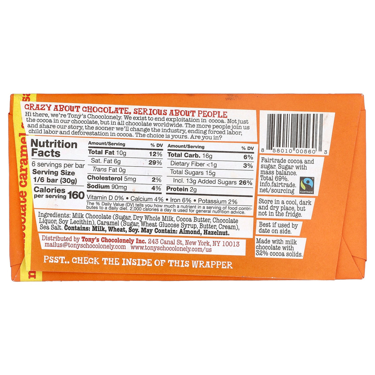Tony's Chocolonely, Milk Chocolate Bar, Caramel & Sea Salt, 6.35 oz (180 g)