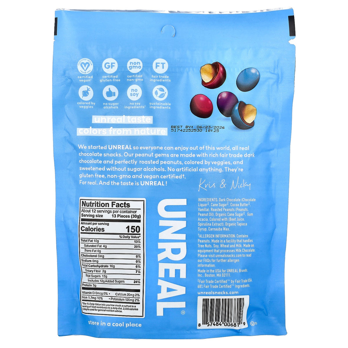 Unreal, Peanut Gems, Dark Chocolate, 13 oz (369 g)