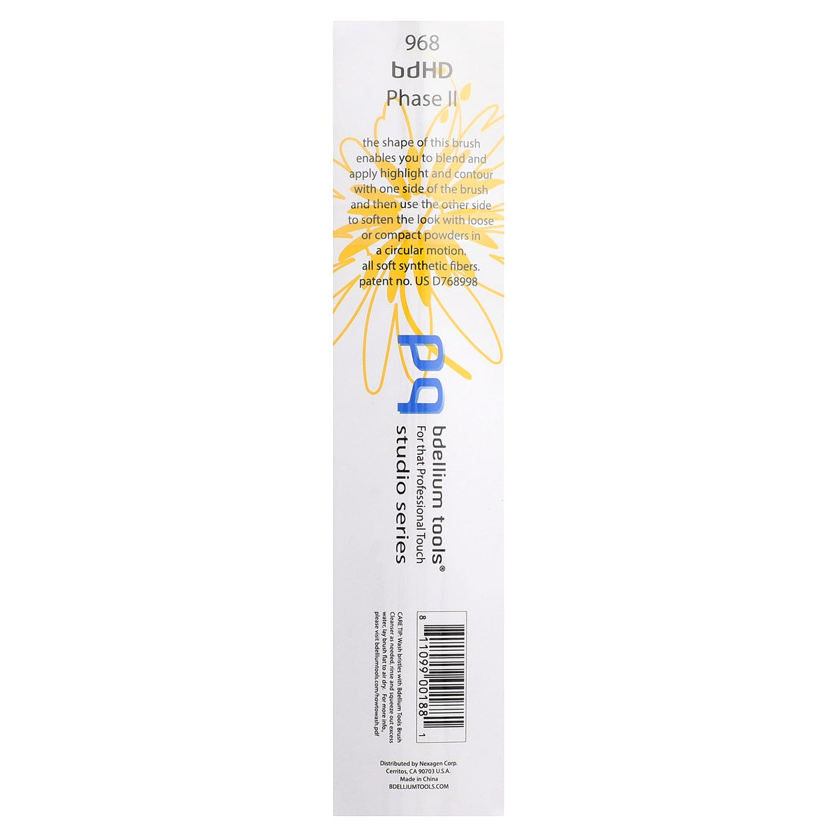 Bdellium Tools, Studio Series, BDHD Phase II Small Foundation/Contour Brush, Face 968, 1 Brush