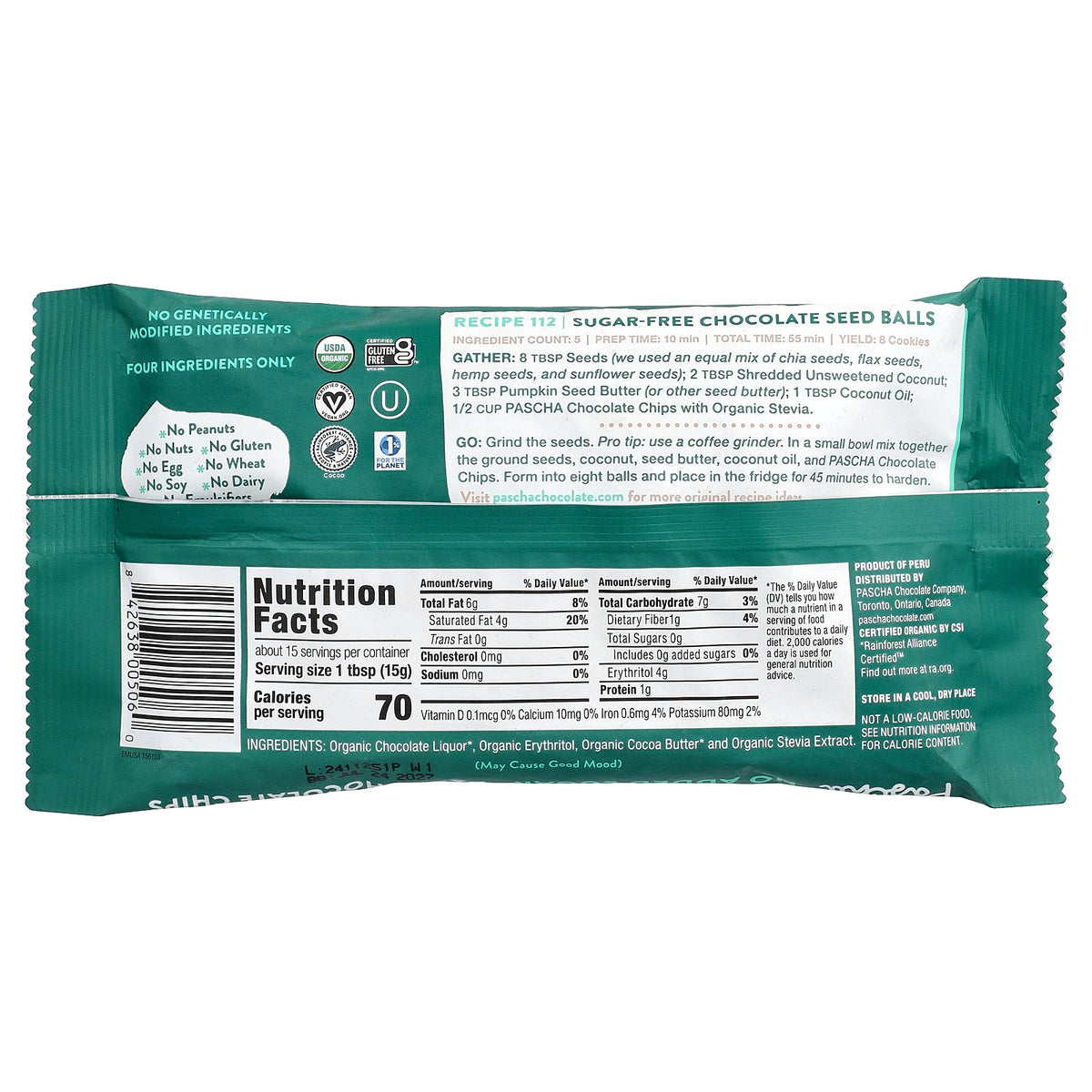 Pascha, Organic Dark Chocolate Chips, Bitter-Sweet, 70% Cacao, 8 oz (227 g)