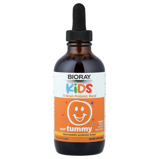 Bioray, Kids, NDF® Tummy, 11-Strain Probiotic Blend, Raspberry, 4 fl oz (118 ml)
