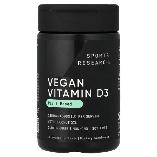 Sports Research, Vegan Vitamin D3, 125 mcg (5,000 IU), 60 Veggie Softgels