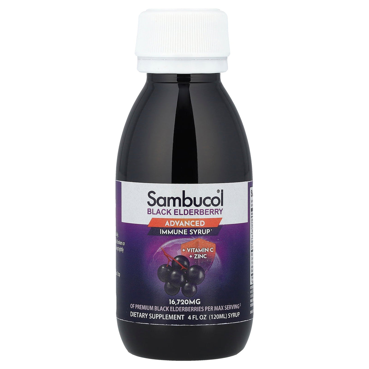 Sambucol, Black Elderberry Syrup, Advanced Immune, Vitamin C + Zinc, 4 fl oz (120 ml)