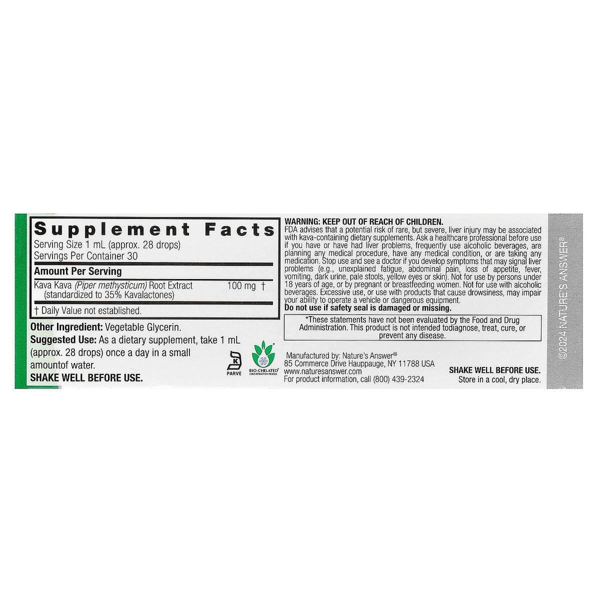 Nature's Answer, Kava-6® Extract, Standardized, Alcohol-Free, 1 fl oz (30 ml)