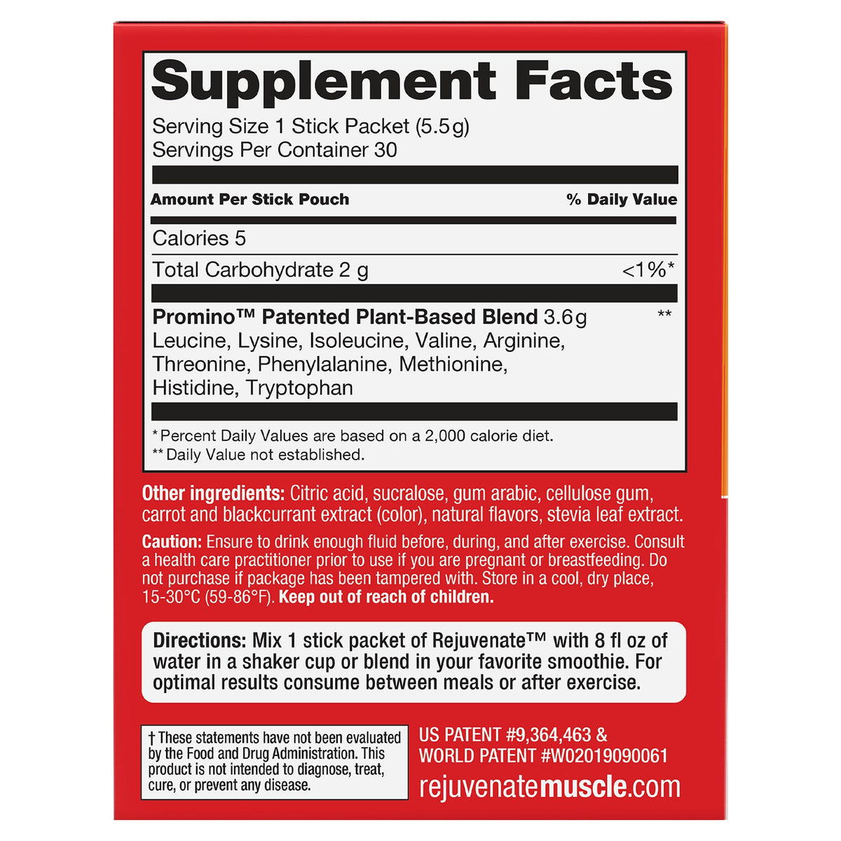 Rejuvenate Muscle Activator™, Drink Mix, Raspberry Burst, 30 Stick Packets, 0.19 oz (5.5 g) Each