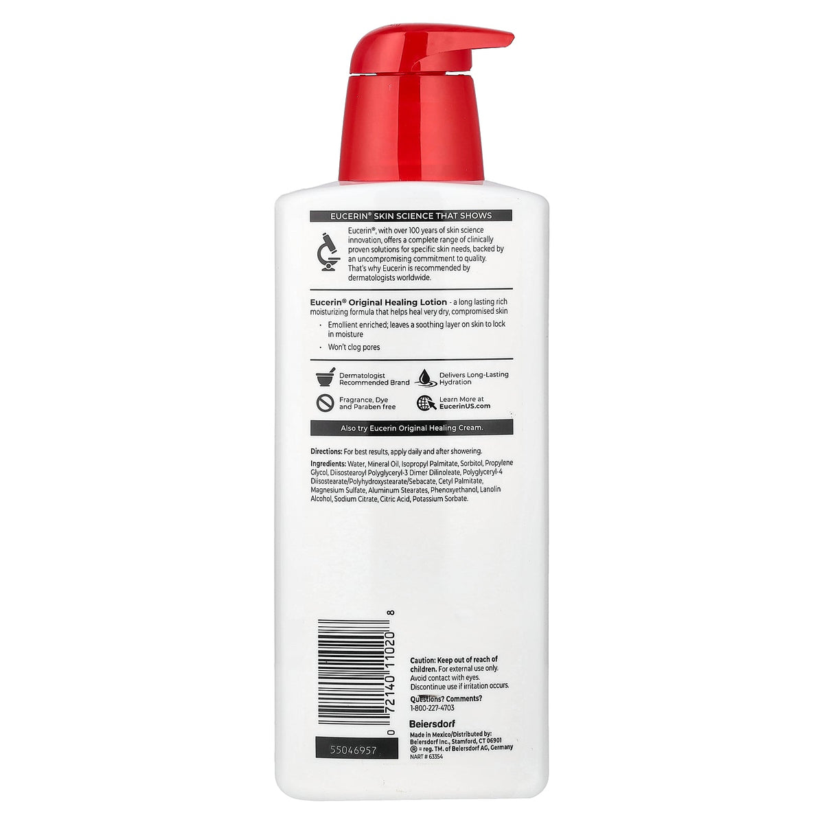 Eucerin, Original Healing Lotion, Extra Dry, Compromised Skin, Fragrance Free, 16.9 fl oz (500 ml)