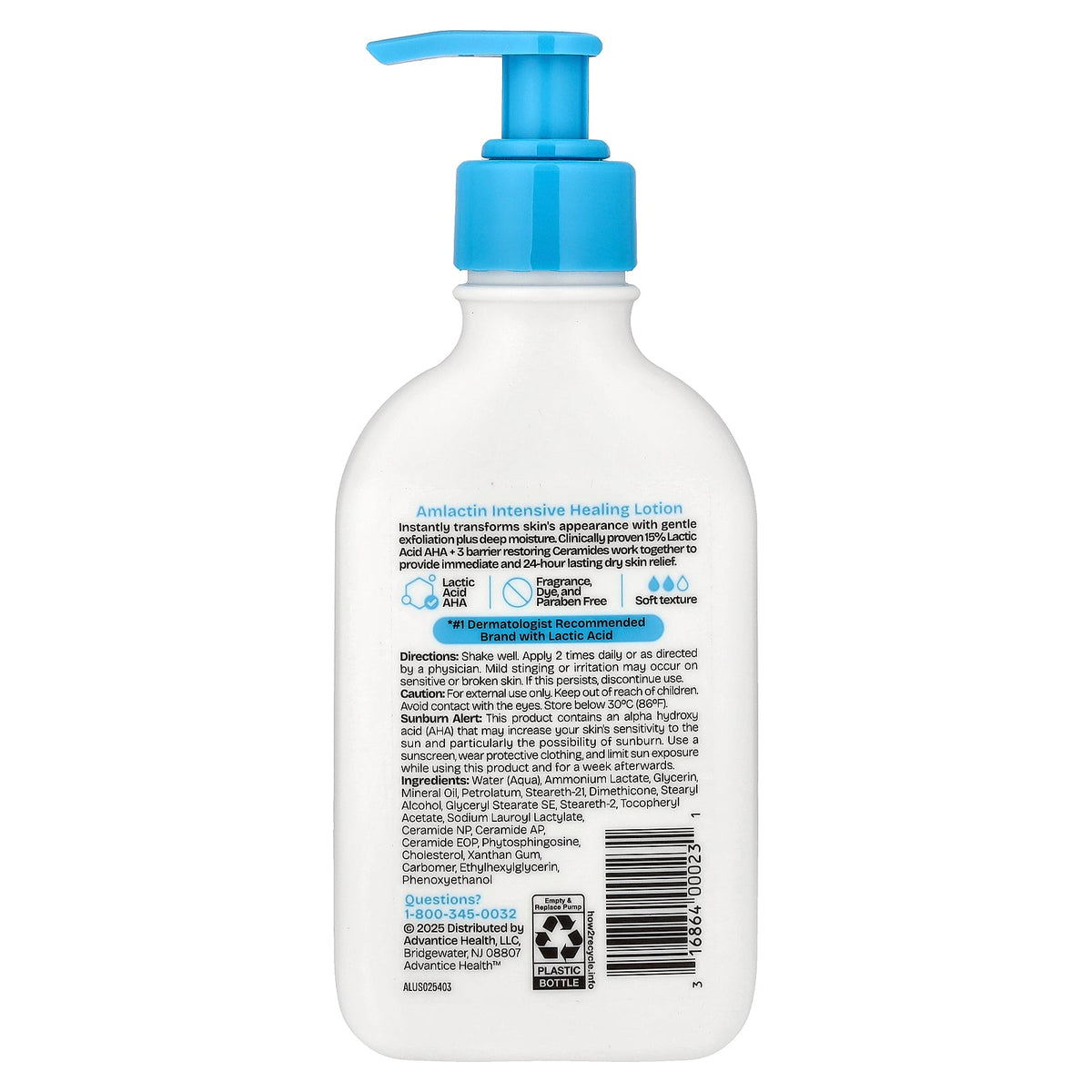 AmLactin, Intensive Healing, 15% AHA Lotion, Very Dry, Flaky Skin, Fragrance Free, 7.9 oz (225 g)