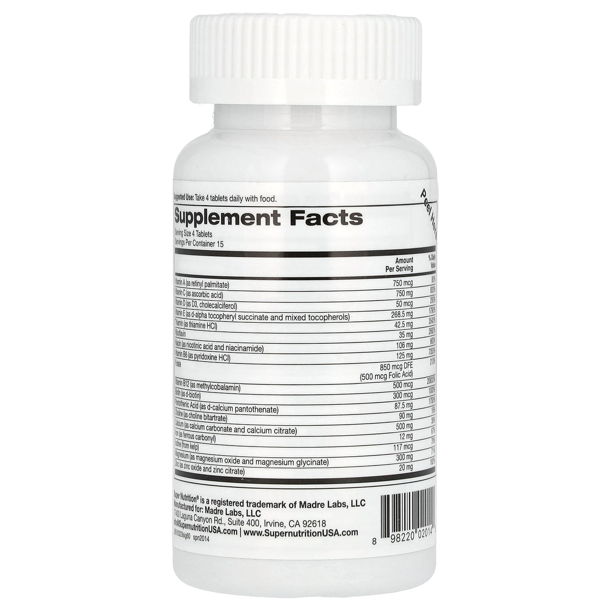 Super Nutrition, Super Immune, Immune-Strengthening Multivitamin with Glutathione, High-Potency Vitamins, Minerals and Herbs, 60 Tablets