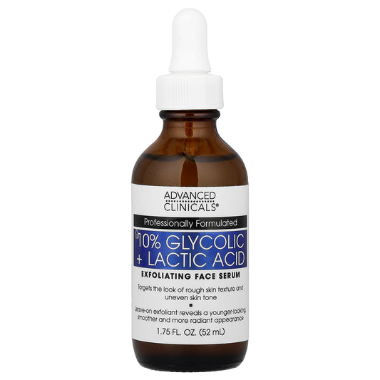 Advanced Clinicals, 10% Glycolic + Lactic Acid Serum , 1.75 fl oz (52 ml)