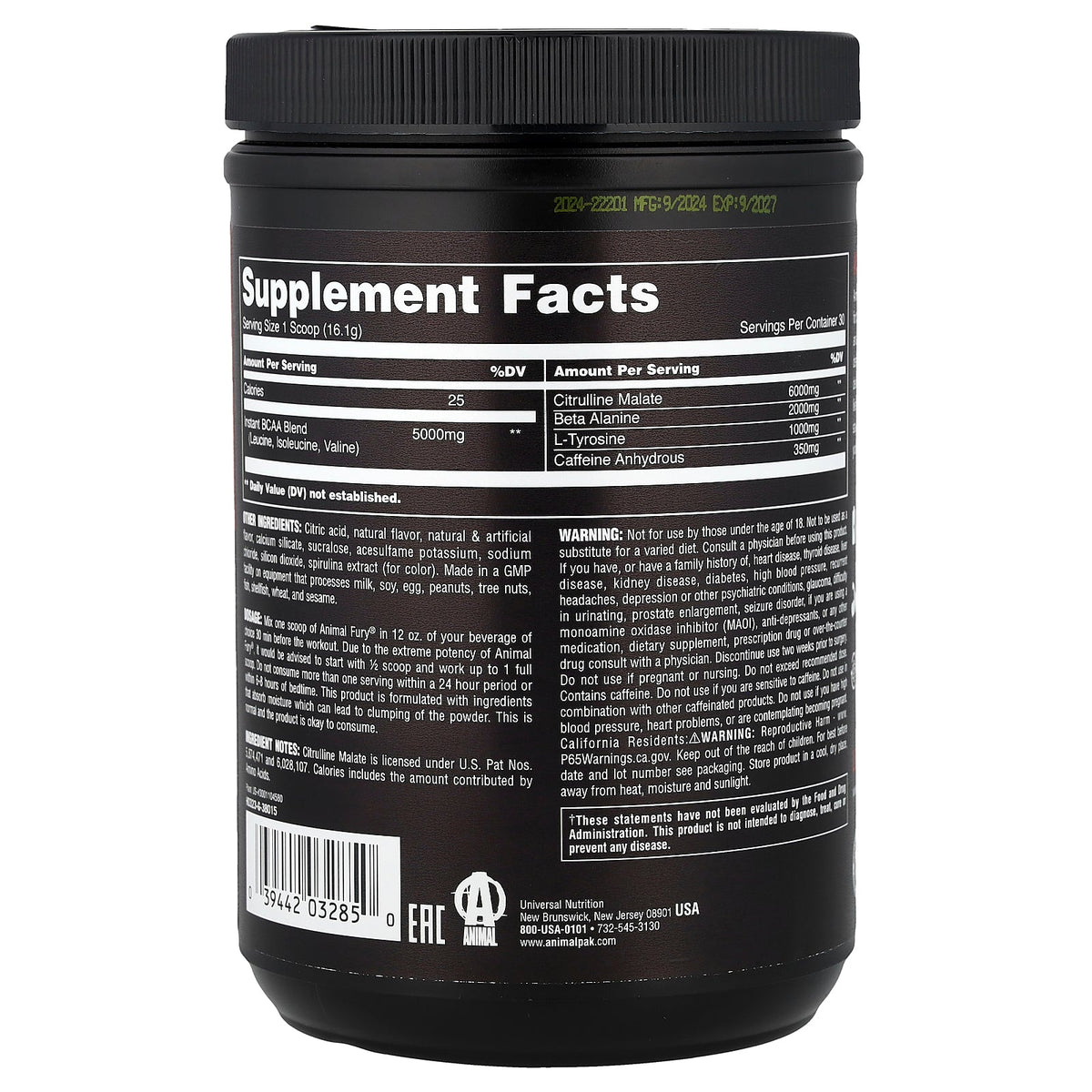 Animal, Fury® Essentials, Pre Workout, Blue Ice Pop, 1.06 lbs (483 g)