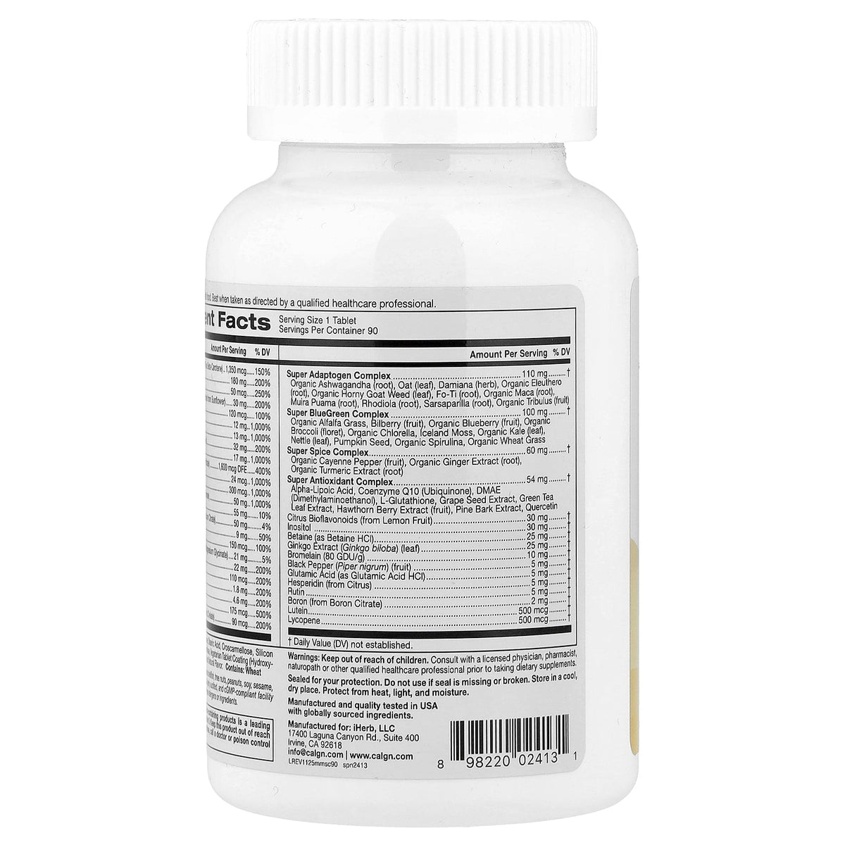 California Gold Nutrition, SimplyOne®, Men’s Multivitamin + Super Complexes with Vitamin C + Super Adaptogen Complex, 90 Tablets