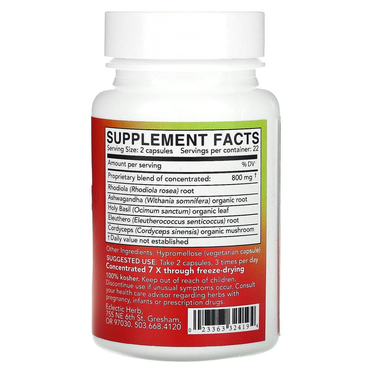 Eclectic Herb, Adrenal Support, 800 mg, 45 Veg Caps, (400 mg Per Capsule)
