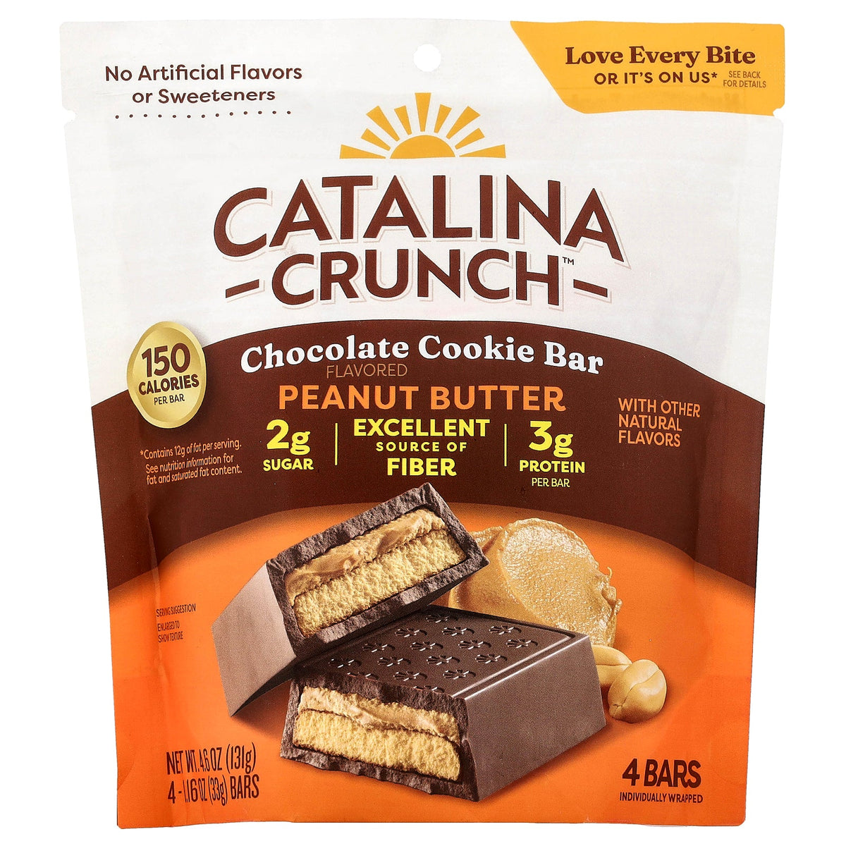 Catalina Crunch, Chocolate Cookie Bar, Peanut Butter, 4 Bars, 1.16 oz (33 g) Each