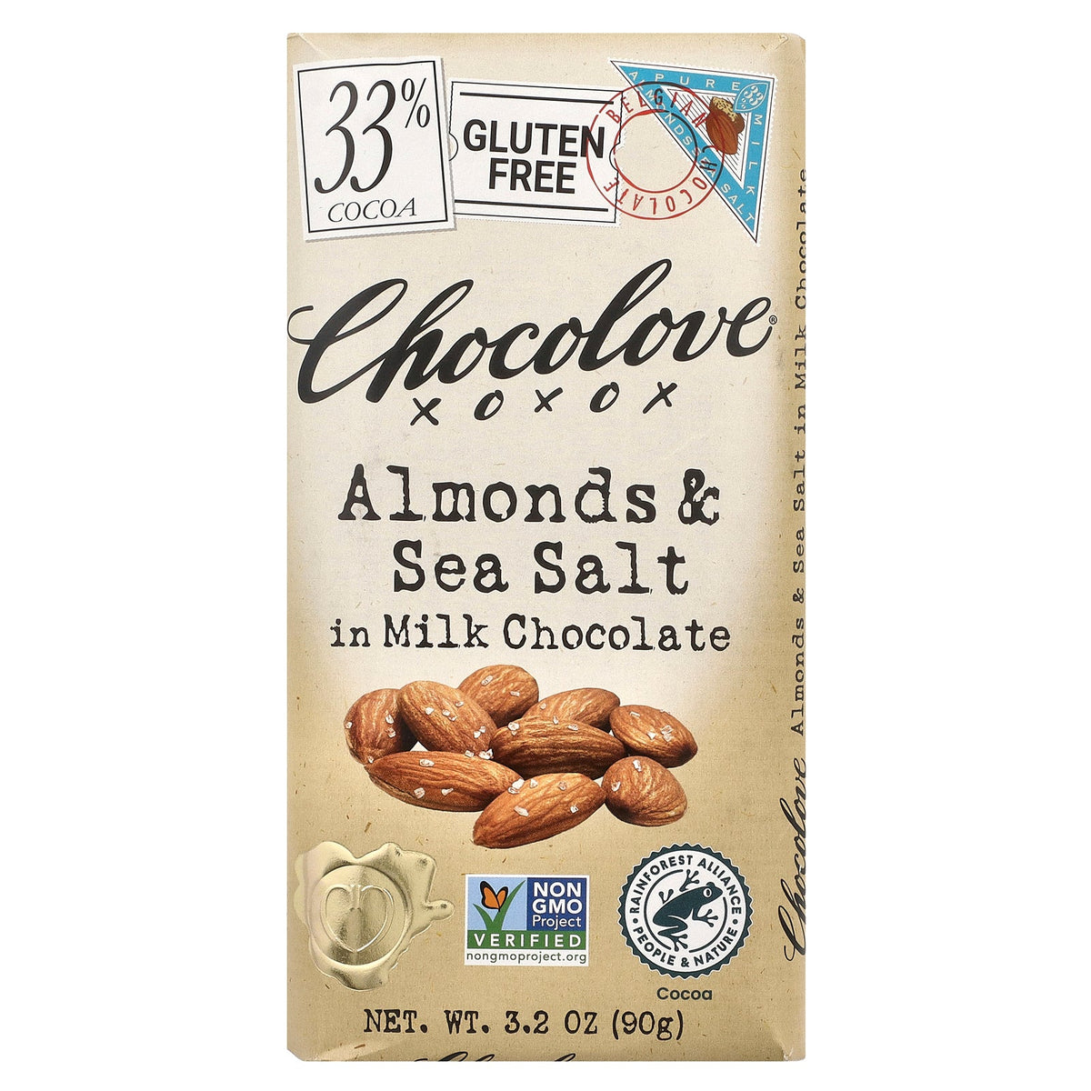 Chocolove, Almonds & Seal Salt in Milk Chocolate, 33% Cocoa, 3.2 oz (90 g)