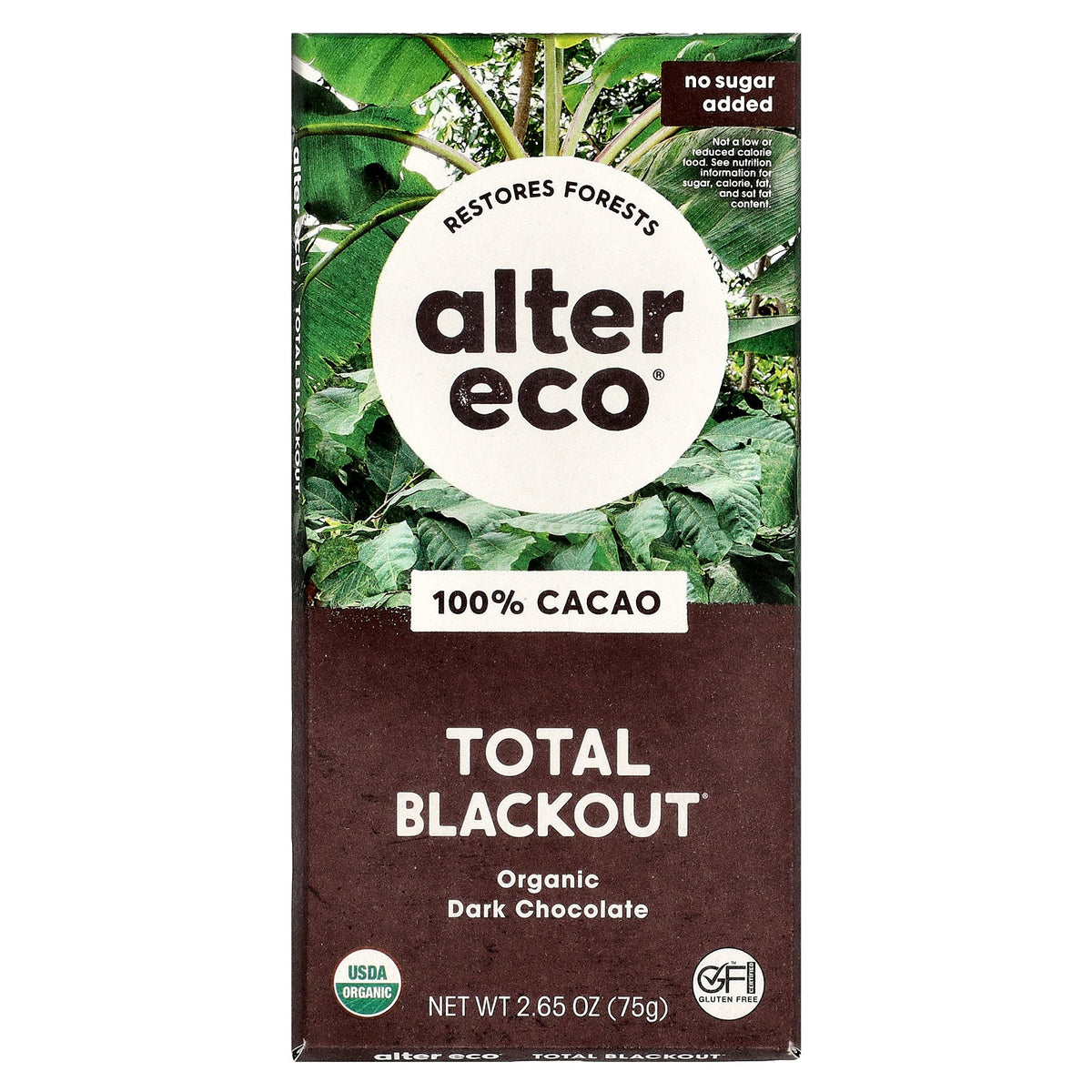 Alter Eco, Total Blackout®, Organic Dark Chocolate Bar, 100% Cacao, 2.65 oz (75 g)