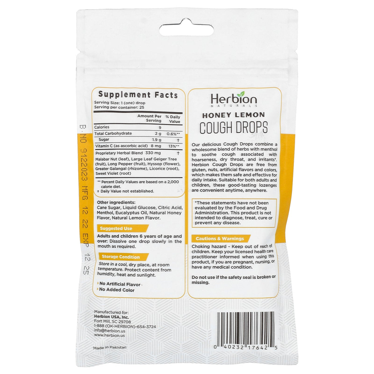 Herbion Naturals, Naturals, Cough Drops, Honey Lemon, 25 Drops